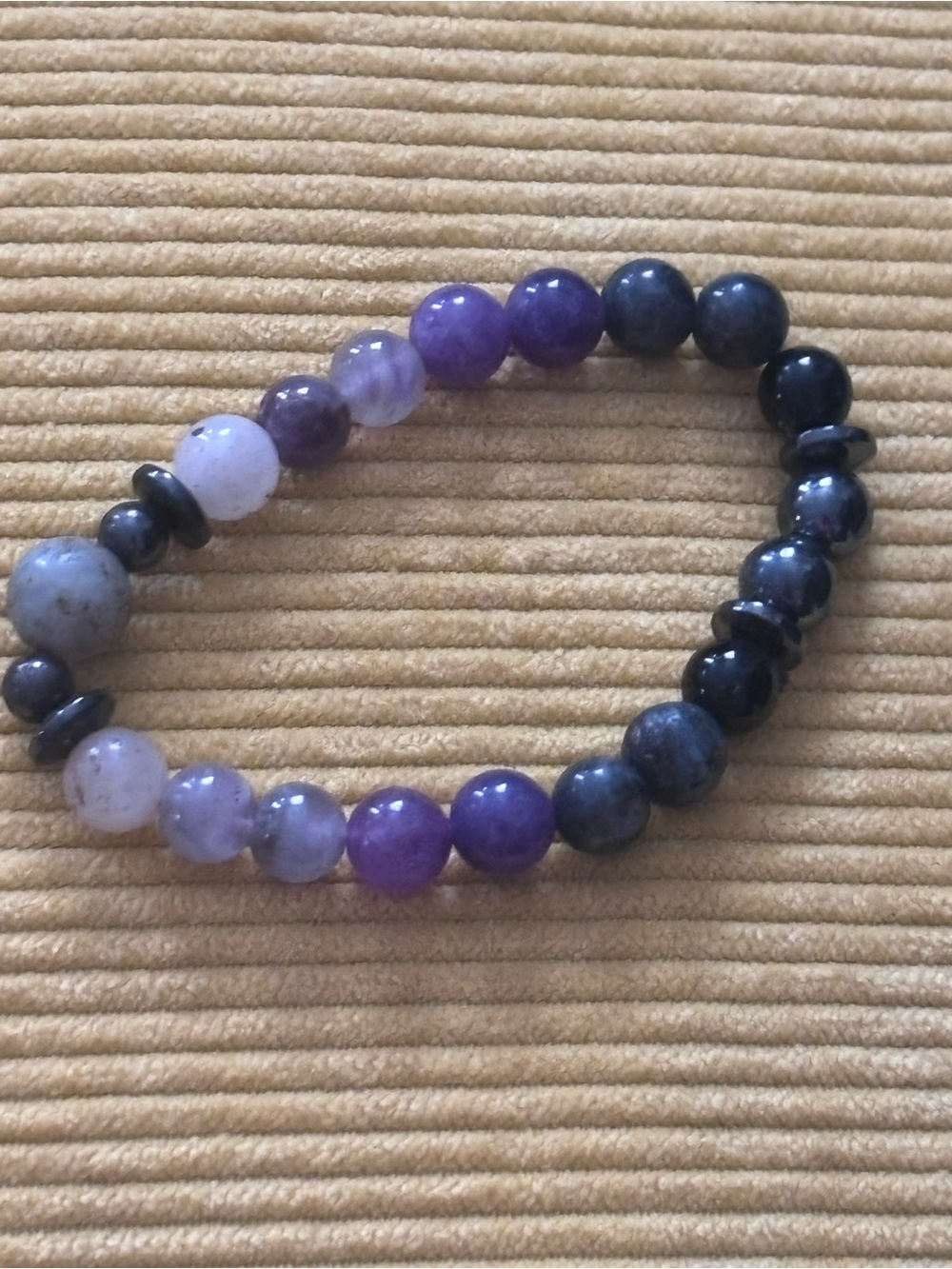 Purple and Black Beaded Stretch Bracelet